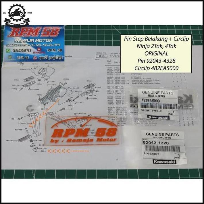 Pin Step Belakang Ninja + Circlip Kawasaki Ori 92043-1328 + 482Ea5000 Diskon