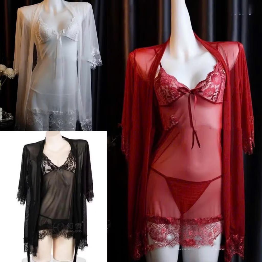 Piyama Baju Tidur Wanita Dewasa Jumbo Lingery Kimono Sexy 4 Set