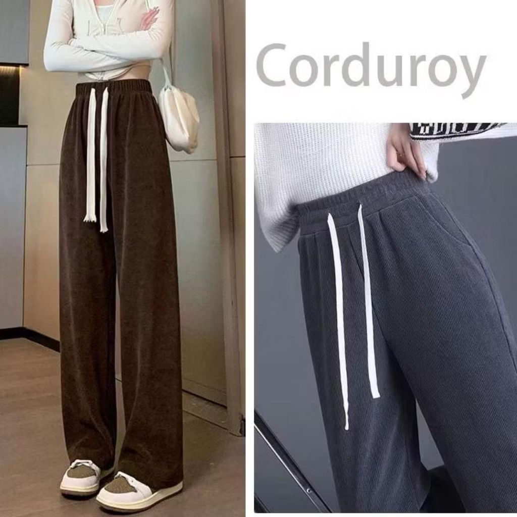 Celana Corduroy Pria Longgar Vintage Korea Katun Corduroy celana pria dewasa celana unisex