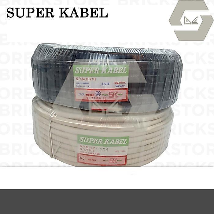 Kabel Listrik NYYHY / NYMHY 3x4 Serabut Putih/Hitam @50m SUPER - Putih