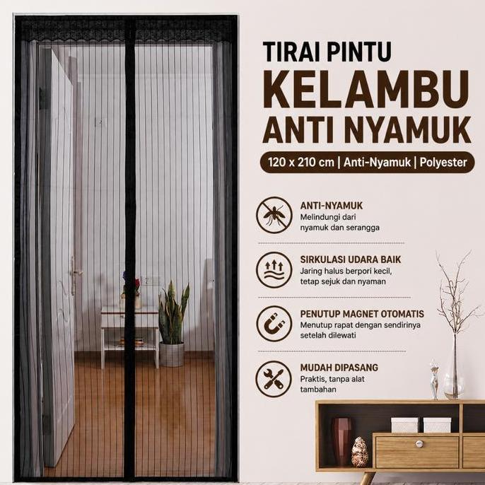 Tirai Pintu Anti Nyamuk Lalat Serangga Kelambu Gorden Kamar Magnet