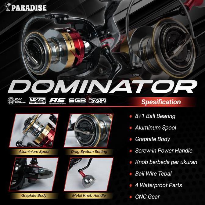 BEBAS ONGKIR - Reel Pancing Paradise Dominator Knob Metal Kuat 8+1 Bearing Stabil Graphite Body + Sp