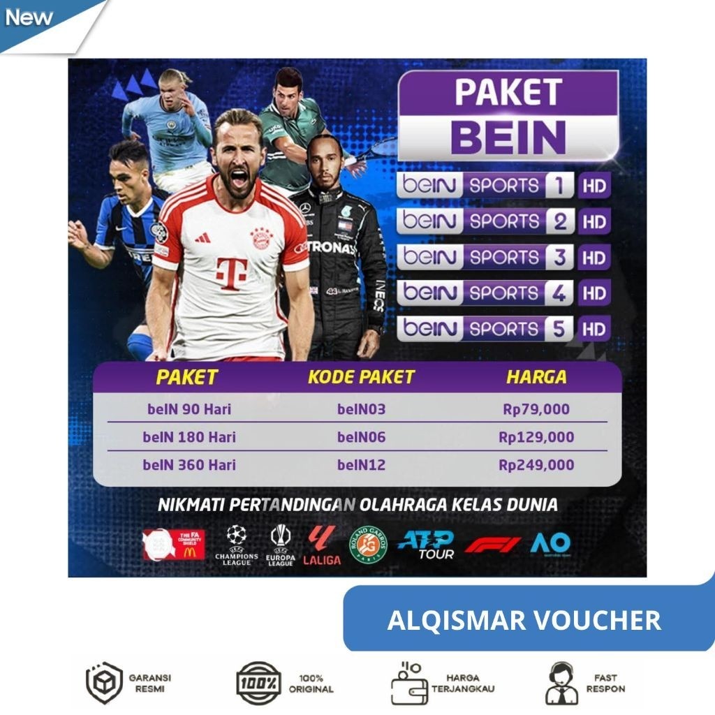 Tv Voucher Paket BEIN 12Bulan + Gibol +Film +Oriental Liga Champions UEFA liga La liga Liga eropa