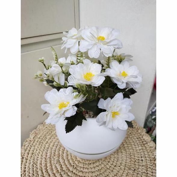 TERMURAH - bunga Dahlia artificial pot bola