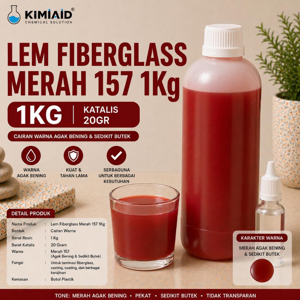 Lem Fiberglass Merah 157 1Kg + Pengering Baru Waterproofing Anti Bocor untuk Kapal Boat Tembok Meja 