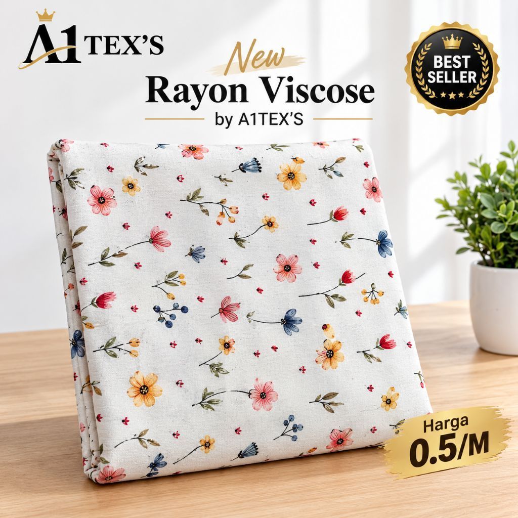Kain Katun Rayon Viscose Premium - Kain Rayon Viscose Motif Bunga Floral Pastel Premium - Kain Rayon