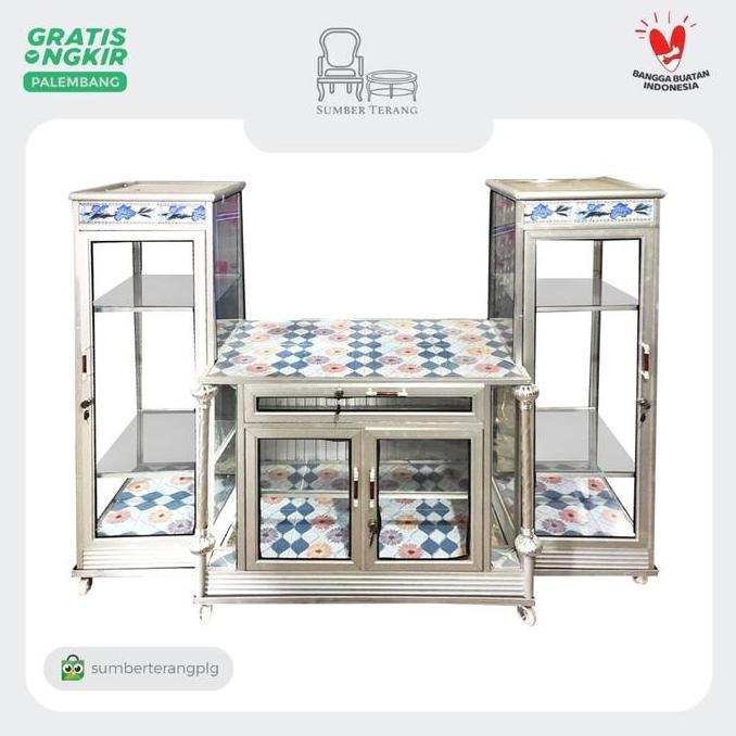 (Masterpiece) Buffet TV Kaca Alumunium / Lemari TV Alumunium / Lemari Serbaguna Kaca