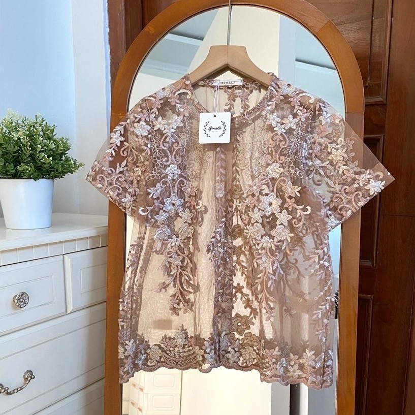 Outer brokat lengan pendek flower Milo / crop outer brokat / baju kondangan / Ajmala