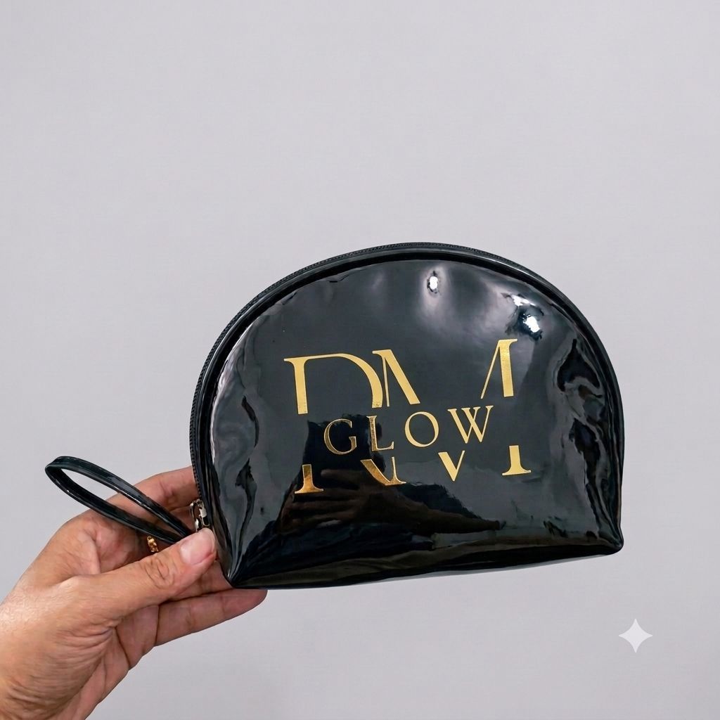 pouch sabit mika warna / pouch skincare kerang / mika warna / hitam pekat