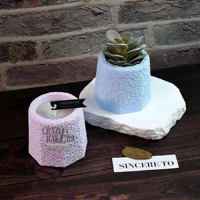 Cetakan Silikon Candle Jar Cup Succulent Flower Pot Rough Rock - Pot Bunga Motif Batu2 Karang Co