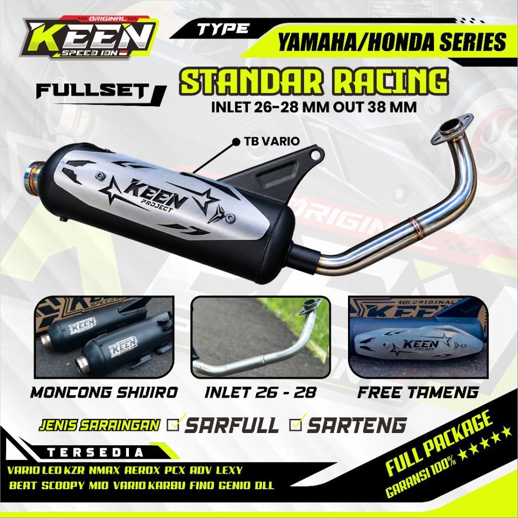Knalpot Standart Racing KEEN SPEED Full Set ( SARFUL/SARTENG ) All Matic inlet 26-28 Vario Mio Beatt