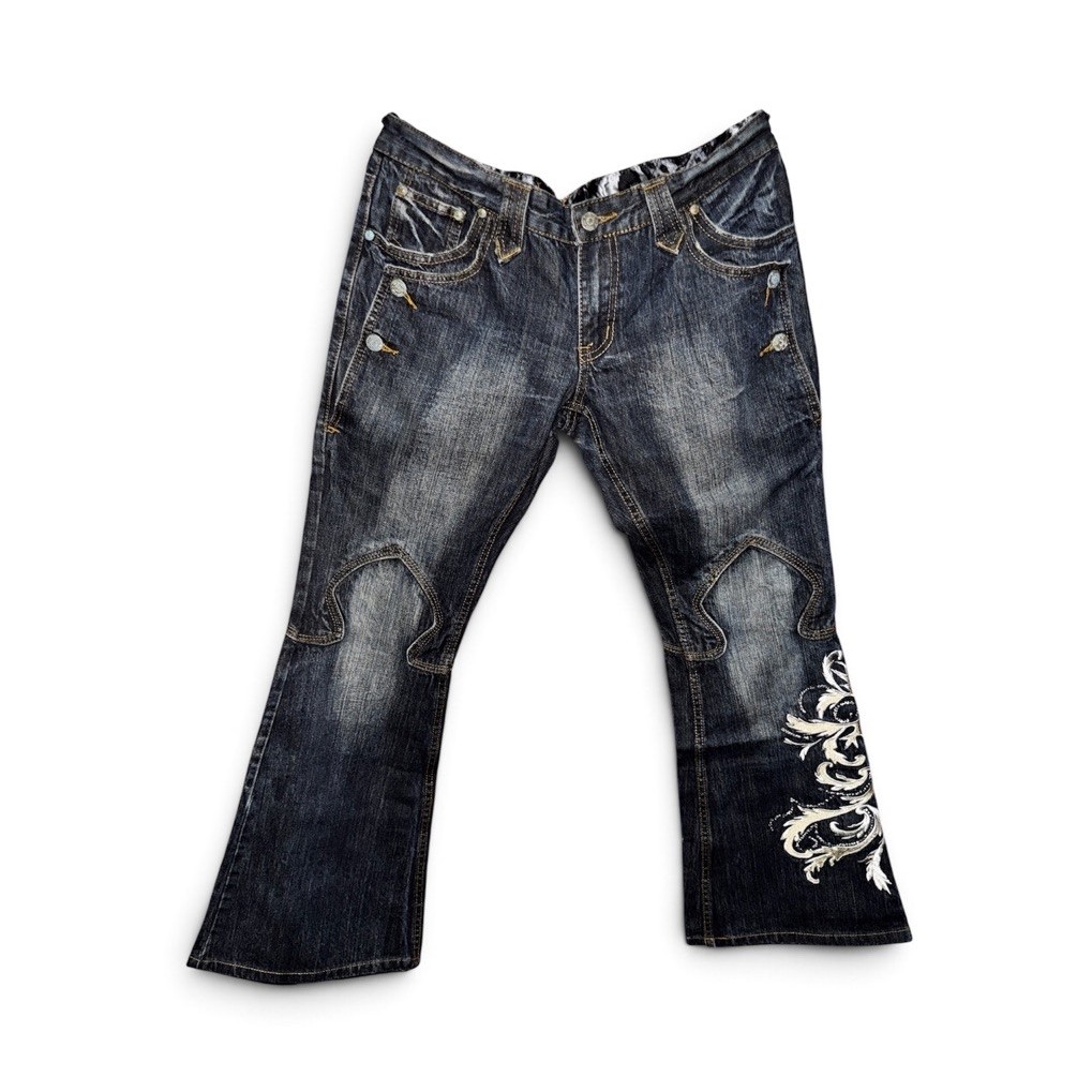 Tornado mart tribal tattoo embroidery flared jeans