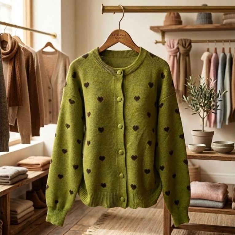 cardi knit polkalove avocado / knitwear cardigan sweater premium