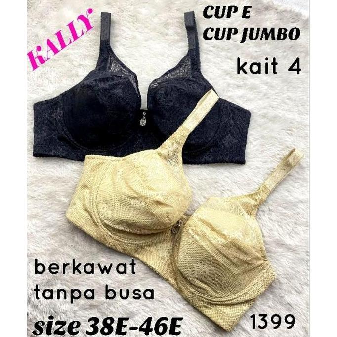Kally-Bh Bra Premium Cup E Jumbo -38E-46E-Berkawat-Tanpa Busa-1399 Motif Bunga Tipis Wanita