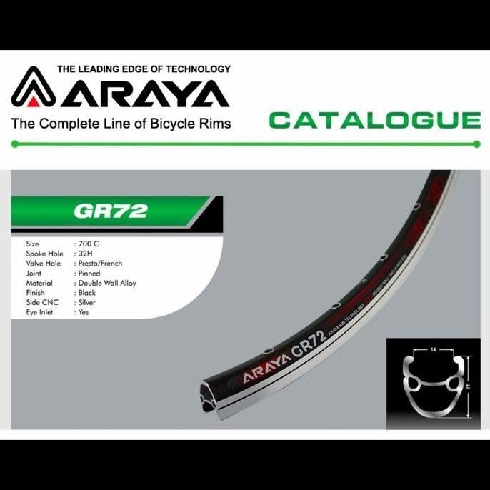 Rims Velg 700C Araya Gr-72 32 Hole Double Wall Alloy Cnc Mata Ikan Rim Brake Line 700C Araya Gr72 32