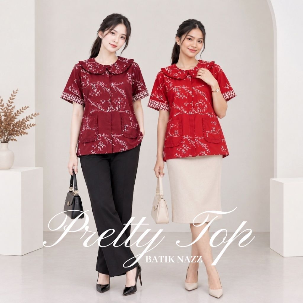 Blouse Batik Atasan Batik Wanita Kerah Baby Batik Modern - Pretty Blouse