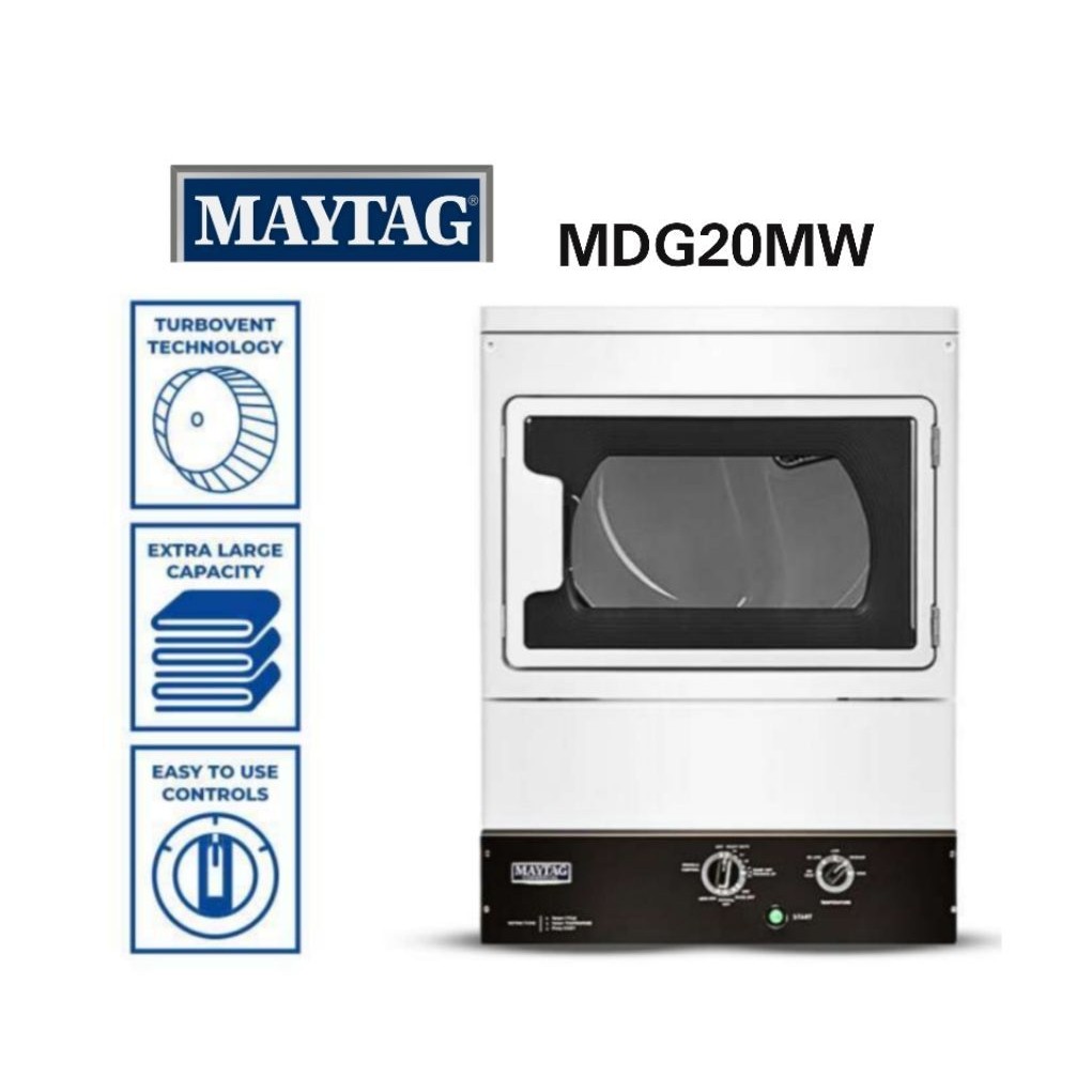 MAYTAG MDG20MW Mesin Pengering Komersial 15 Kg - Dryer Gas LPG | Panal Bawah Kaca |  Pengusaha Laund