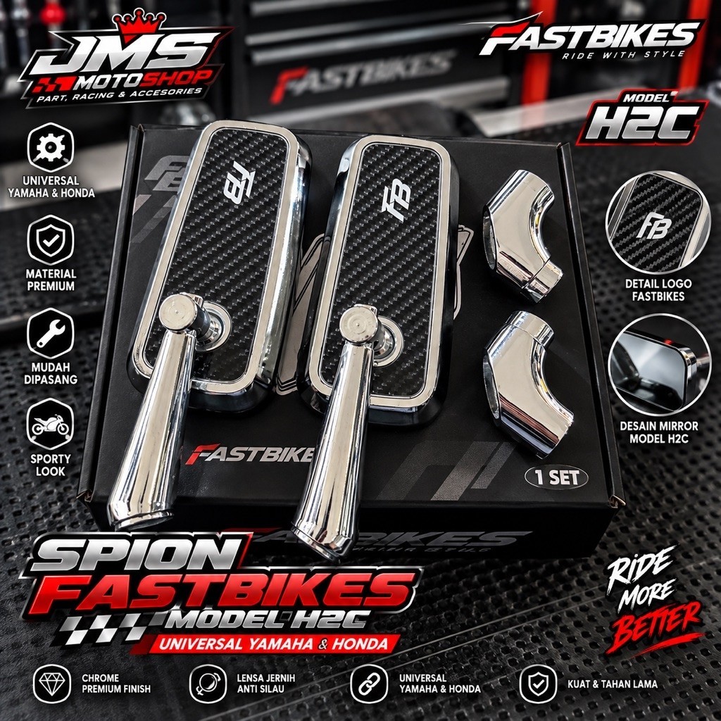 Spion FastBikes Model H2C Universal Yamaha Honda Finishing Chrome 1 Set