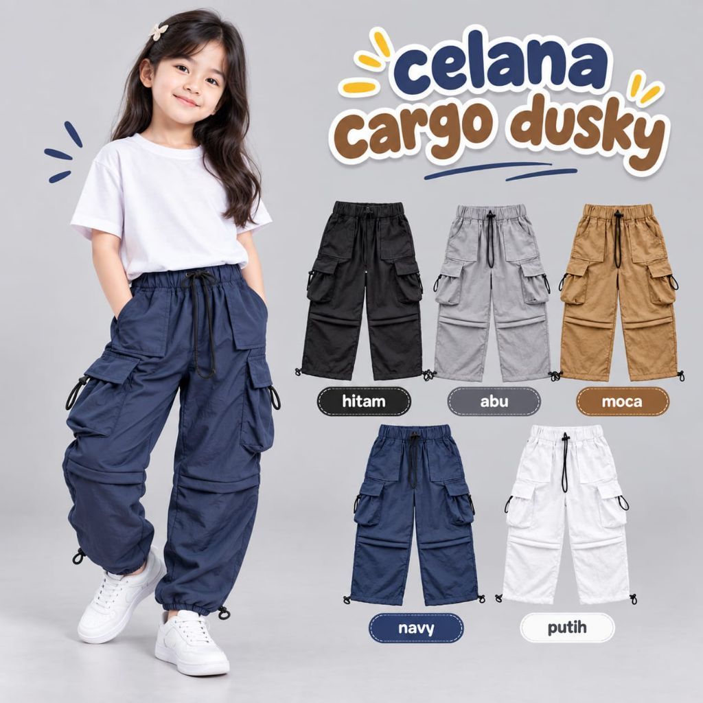 Celana cargo Skena Kpop style anak usia 1-10 tahun bahan parasut crinkle harian