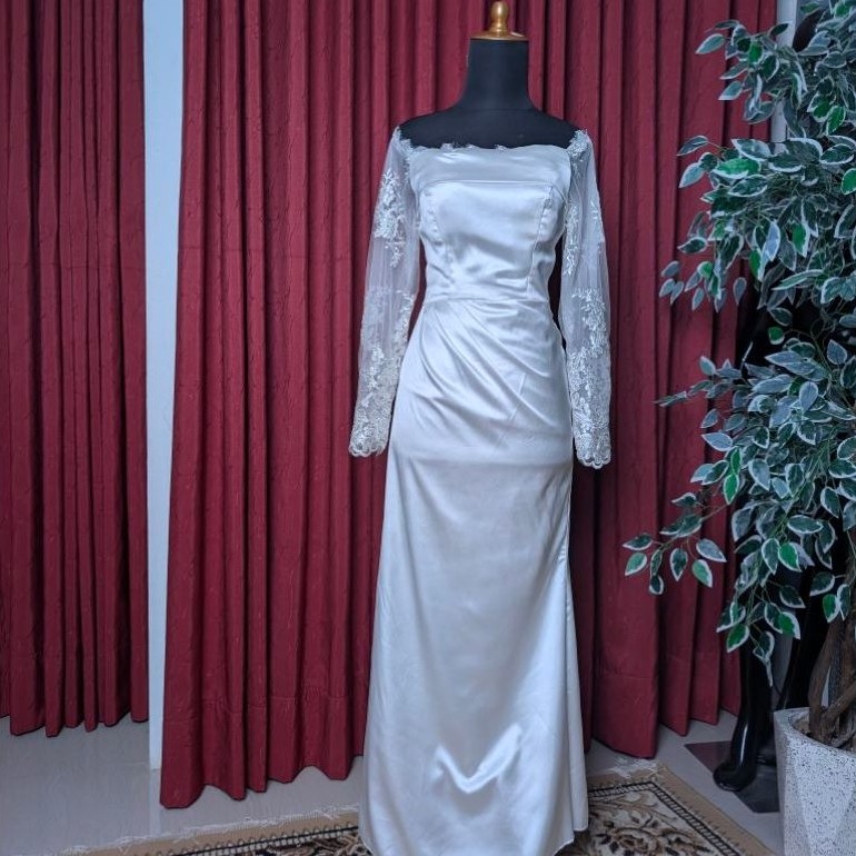 wedding dress, gaun pengantin lengan panjang, gaun pengantin simple, slim dress