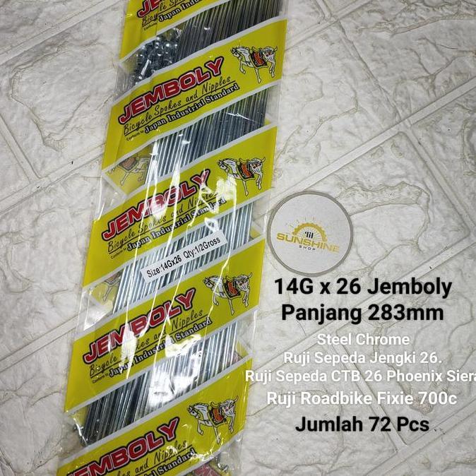 Spoke Jari Ruji 283 Jemboly 14G x 26 Besi Chrome 283mm Untuk Velg 700c Roadbike Fixie Tinggi 3cm Dan