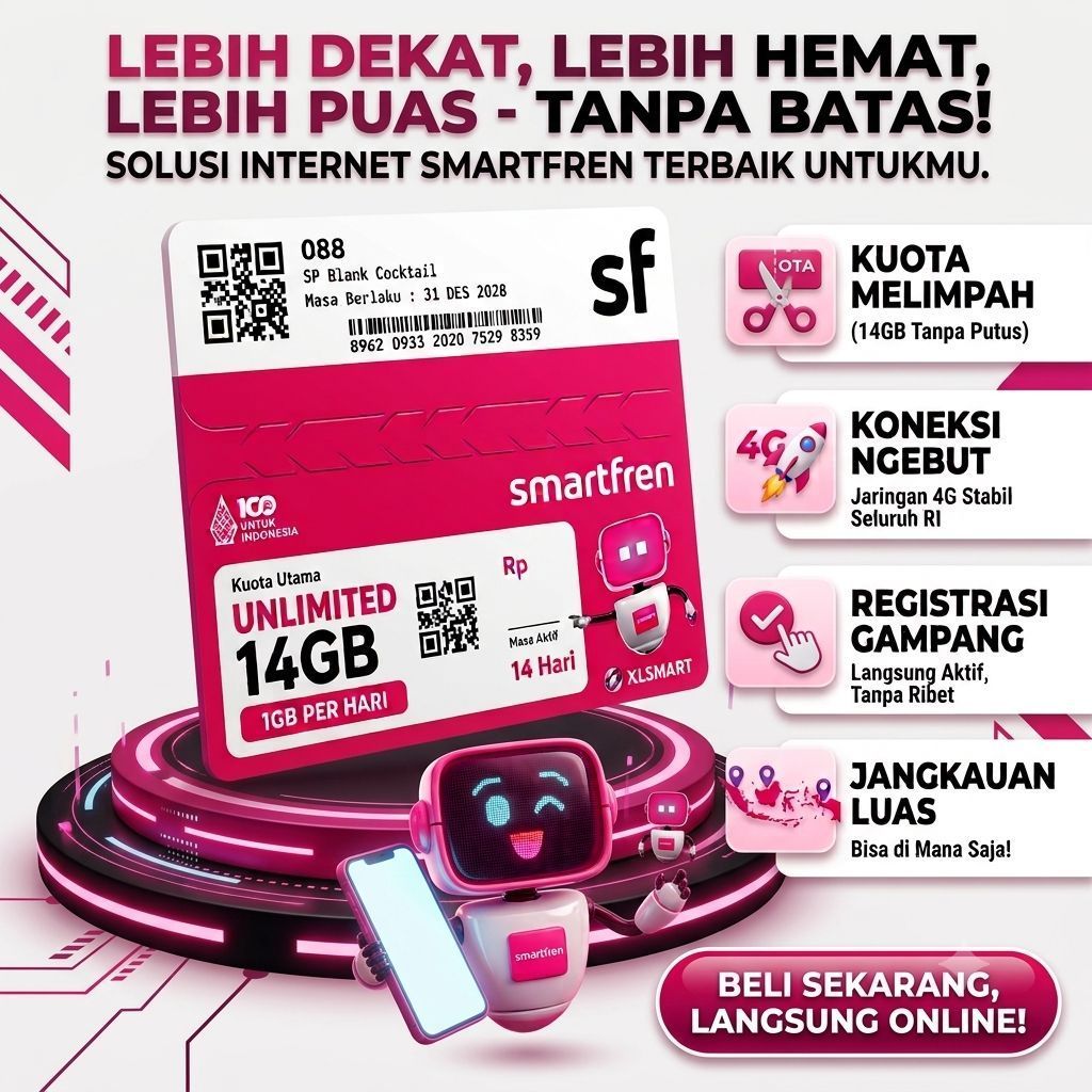 Perdana Smartfren Unlimited 14GB 1GB per Hari 4G XL Smart 14 Hari