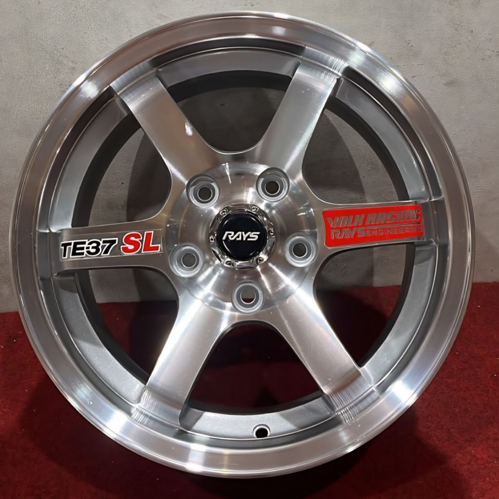 VELG RAYS TE-37 R.15 SILVER POLISH pcd 5x114.3 FREE PACKING KAYU