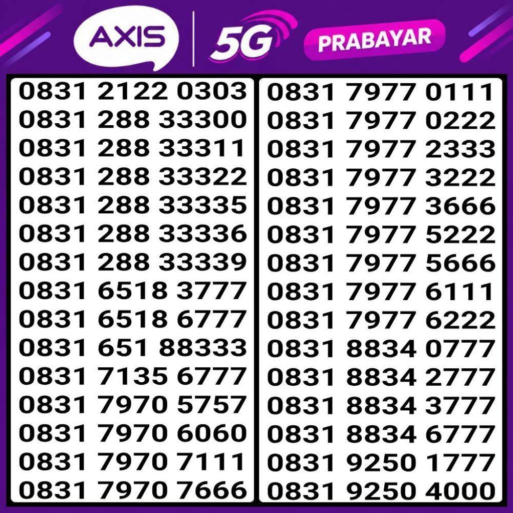 nomor cantik Axis support 5G prabayar 6