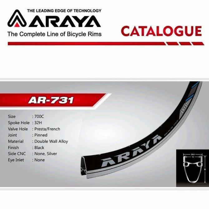Velg Rims 700C Fixie Roadbike 32 Hole Black Cnc - Araya Ar 731