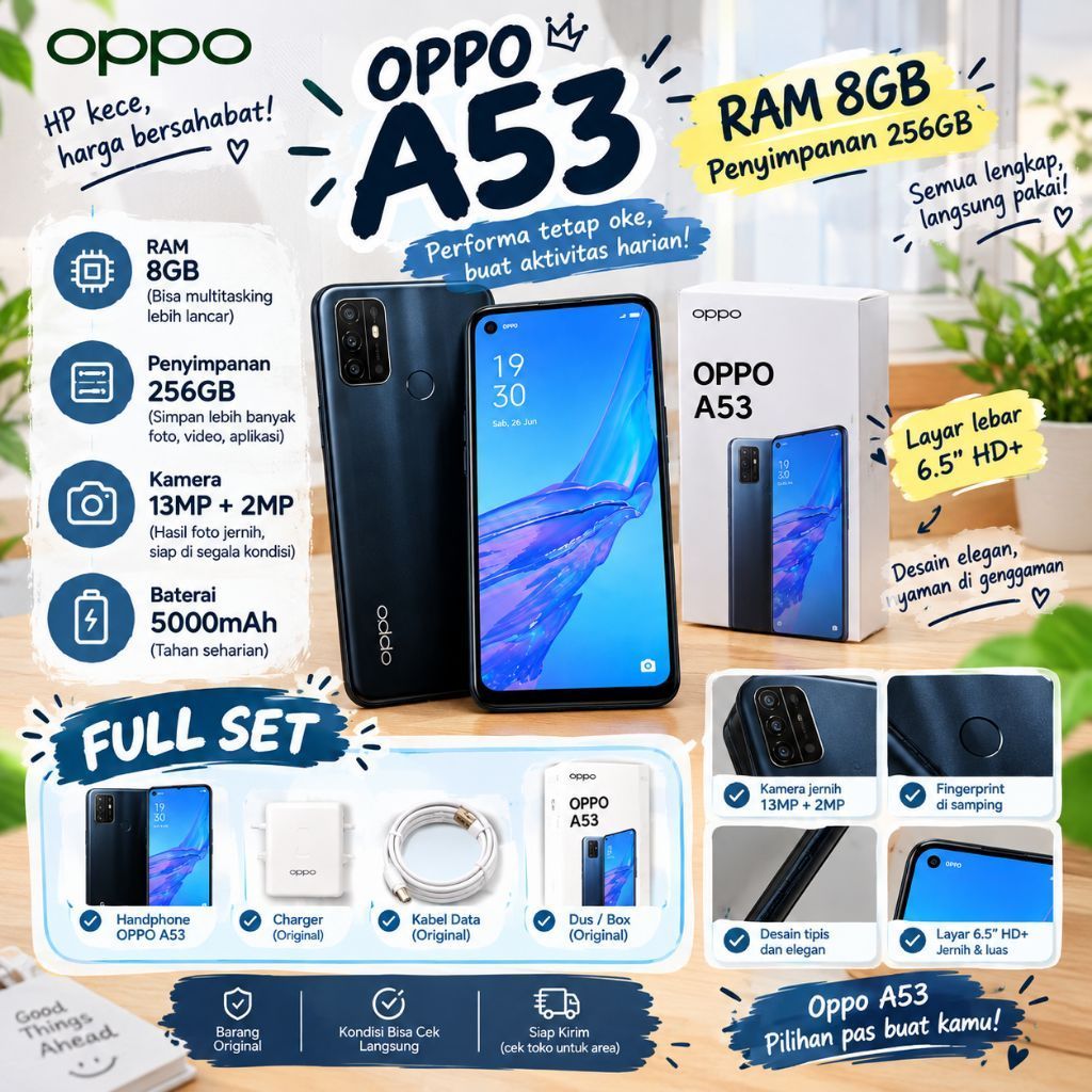 PROMO Oppo A53 Ram 8/256 Second Original Siap Pakai