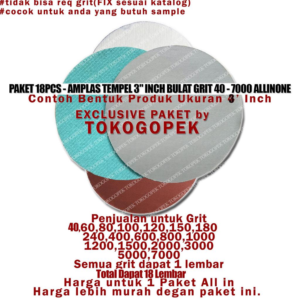 PAKET 18PCS - AMPLAS TEMPEL 3" INCH BULAT GRIT 40-7000 ALLINONE