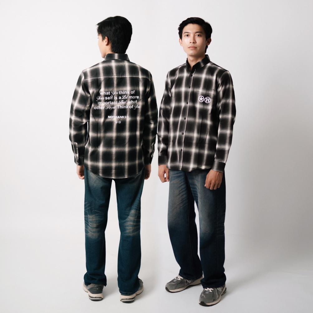 Diskon Flanel Veterano Nothanks Black Kemeja Panjang Pria Wanita Y2K Vintage Motif Unisex Tebal