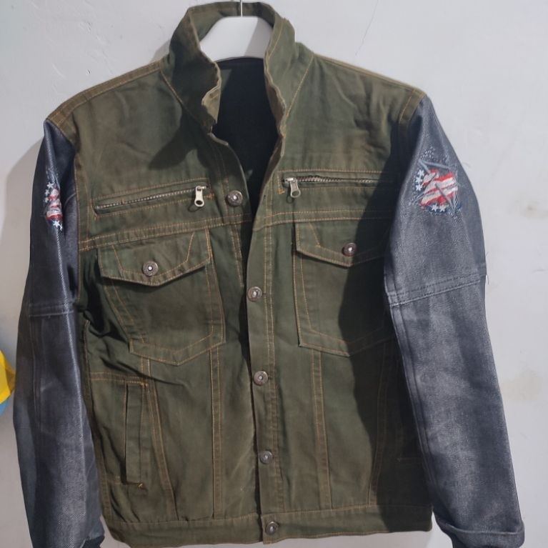 jacket denim army pria ukuran S