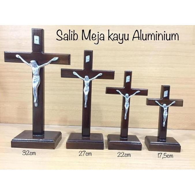 Salib Meja Kayu Aluminium - Salib Katolik