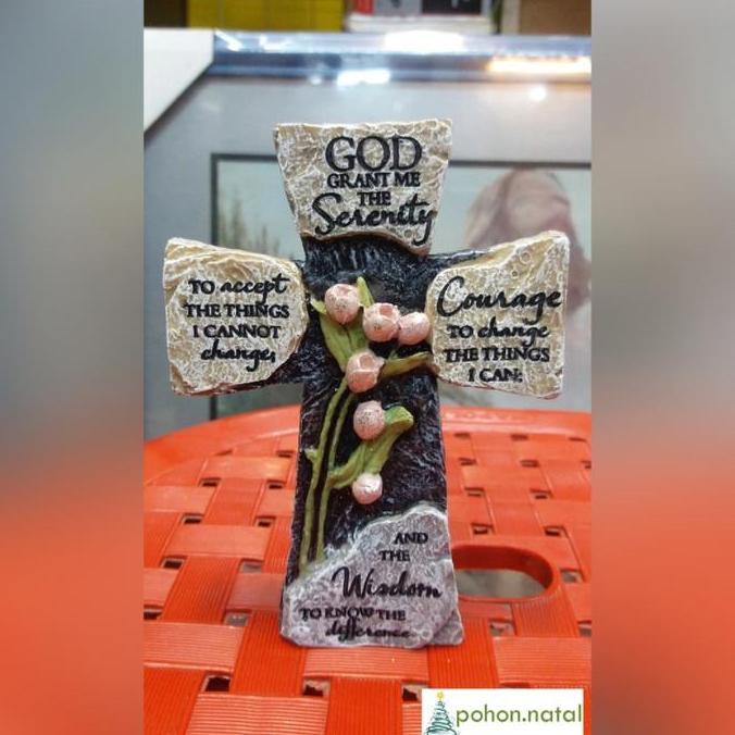 Salib Doa Serenity Prayer Tulip Duduk Meja Dekorasi Rohani Hadiah Kado