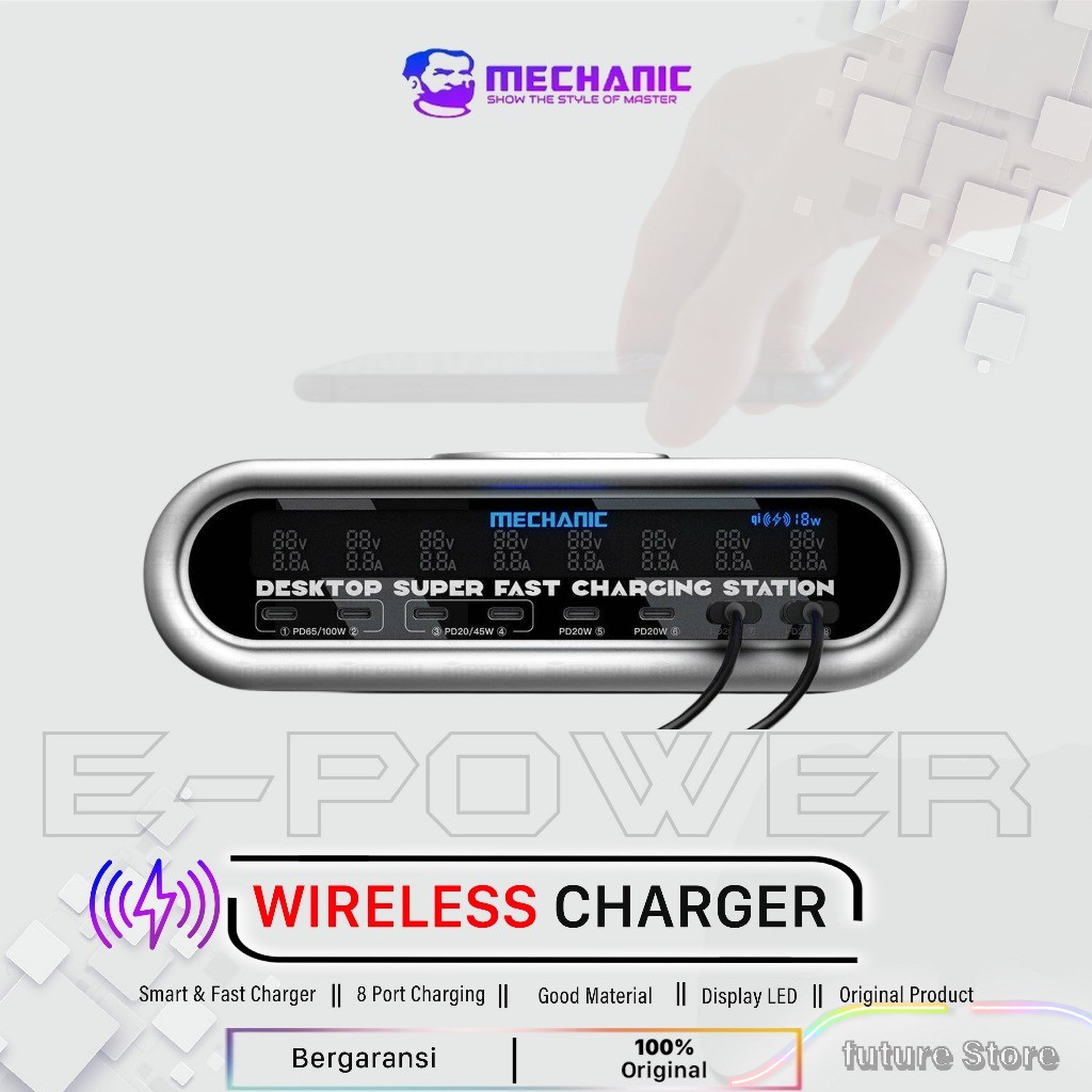 MECHANIC Desktop Wireless Charger 8 Port - Super Charger Desktop Superfast Charger 165W - Multiport 