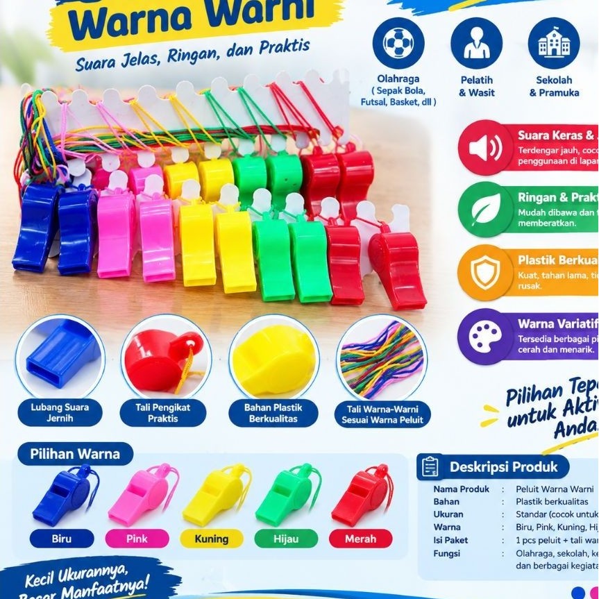 Peluit Plastik / Pluit Wasit Tali Warna - Warni Perpcs