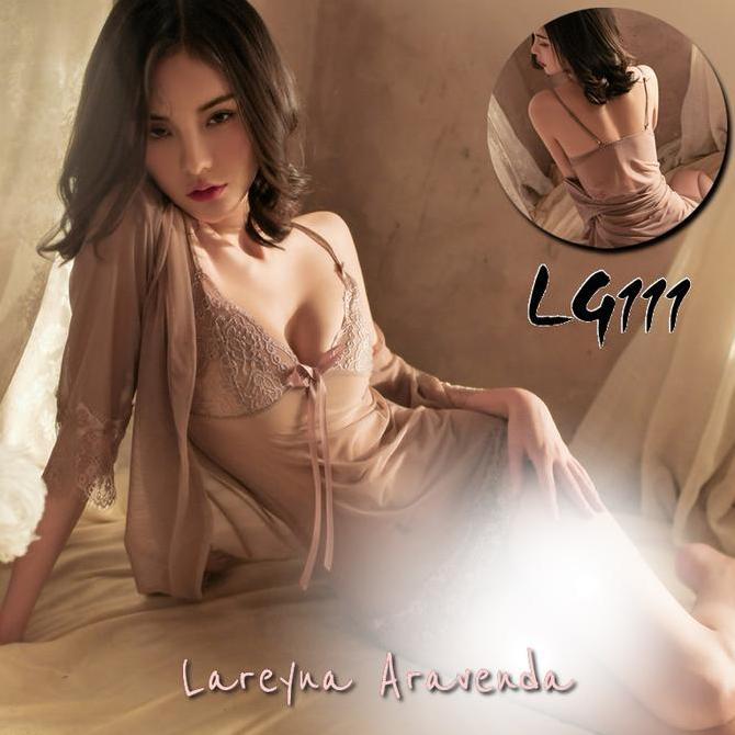 Pilihan - Lareyna Set Lingerie + Daster Semi Transparan Model Kimono Tricot Lace Premium 2 In 1 Lg11