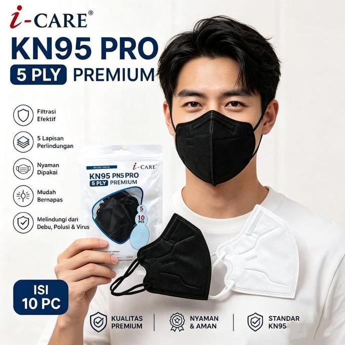 MASKER KN95 ONE CARE 5PLY EDISI WARNA ORIGINAL KEMENKES KN95 ICARE 5PLY PUTIH & HITAM Kemasan Plasti
