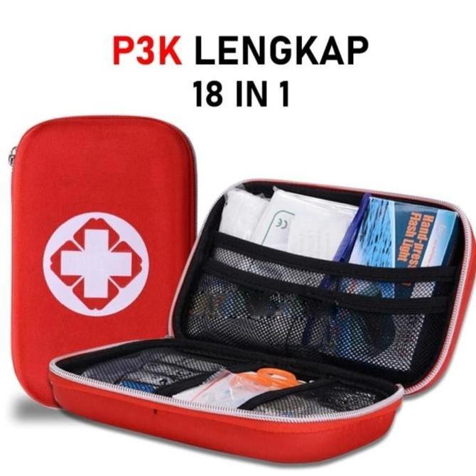 TERLARIS KOTAK P3K FIRST AID KIT BOX HIKKING CAMPING  MOBIL LENGKAP 18 IN 1