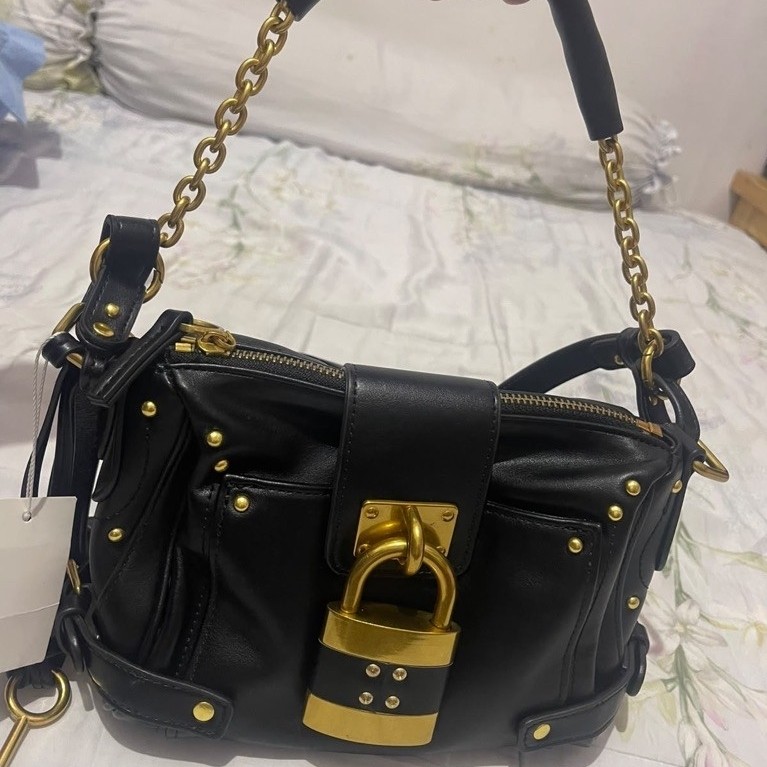 Chloe Small Paddington Chain Shoulder Bag Leather Black