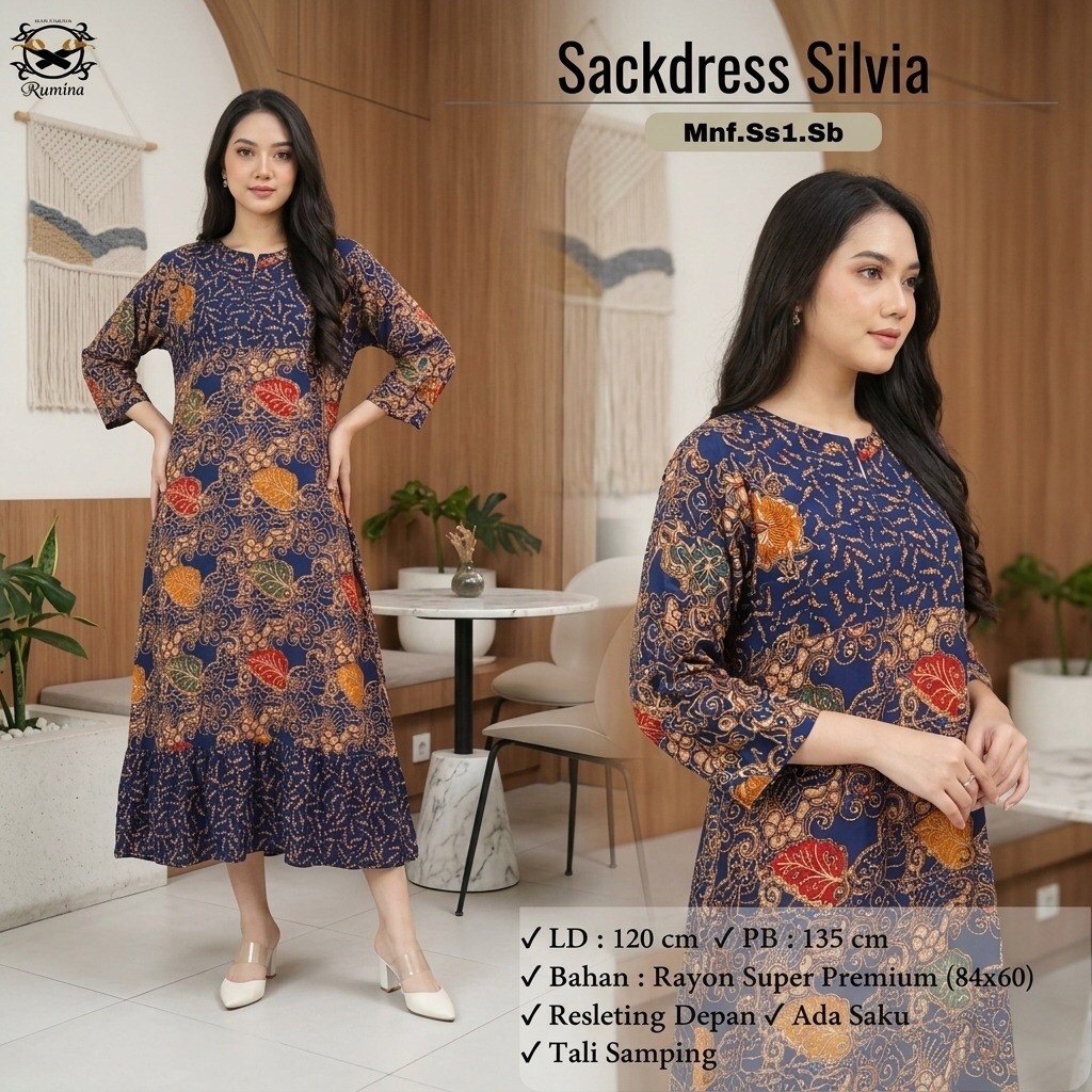 RUMINA (LD 120 PB 135) Best Seller Sackdres SILVIA Sackdress Bahan Premium Rayon Super Adem Halus Wa