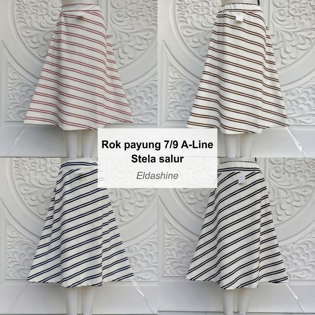 Rok payung 7/9 A LINE bahan stela salur full karet pinggang