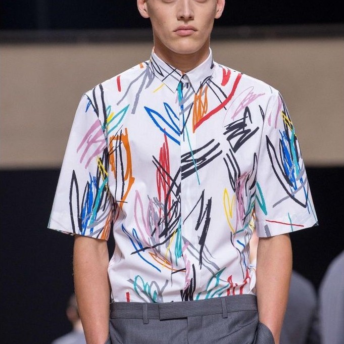 Dior Homme SS15 Kris Van Assche Scribble Print Short Sleeve Shirt — Size 37