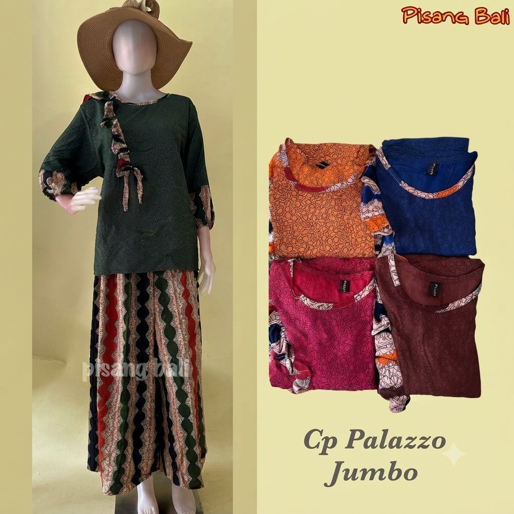 Set atasan dan celana panjang wanita Pisang Bali Cp Palazzo Jumbo motif batik