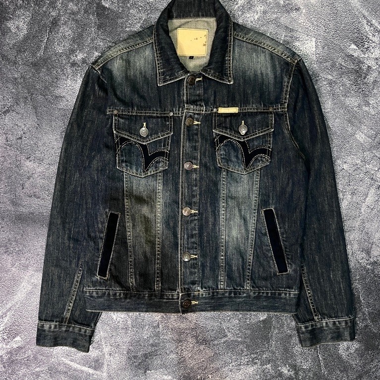 Vintage Evisu Seagull Patch Denim Trucker Jacket Boxy