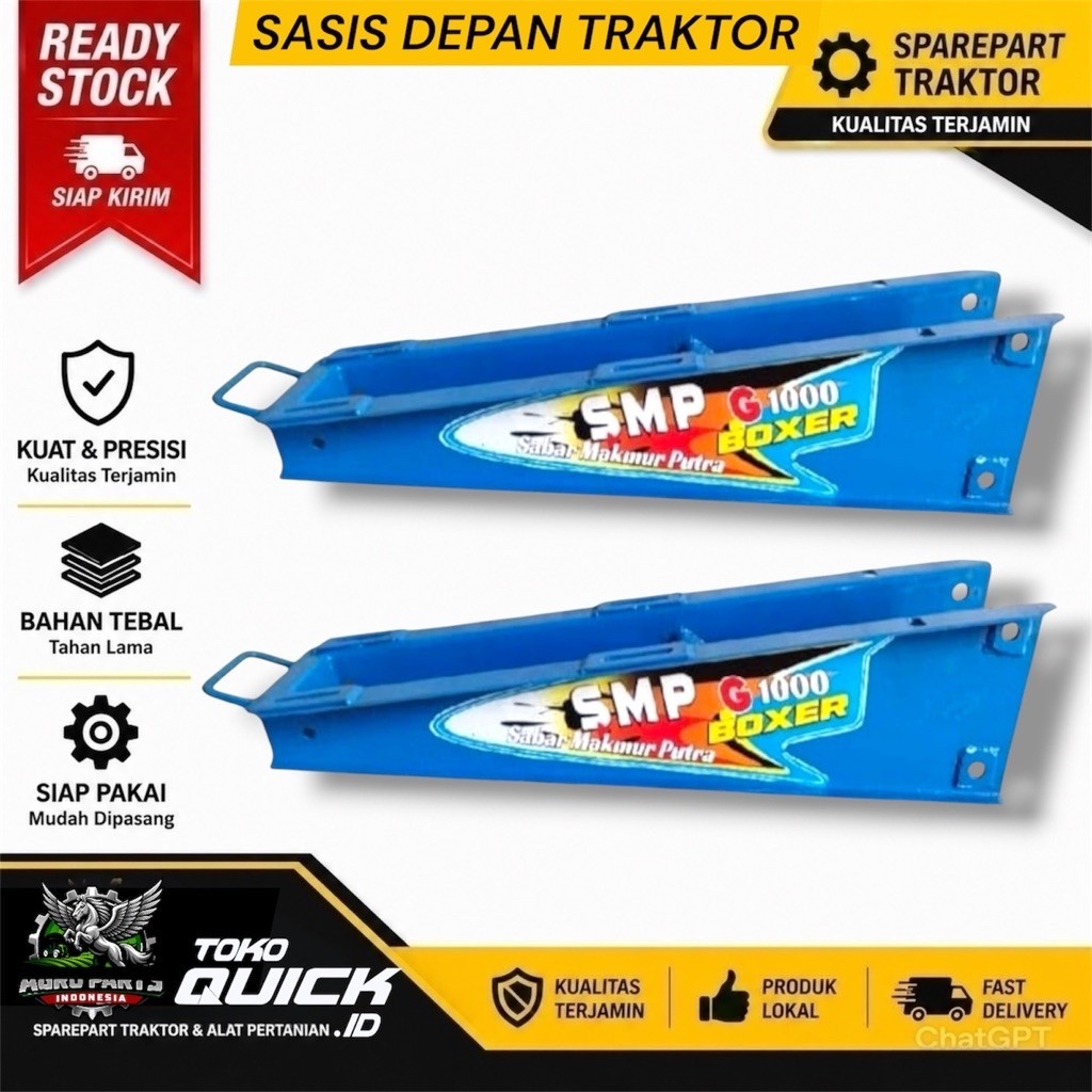 Sasis Depan Traktor Quick G1000-Boxer Body Depan Rangka Chassis Bahan Besi Baja Cutting CNC Pengerja