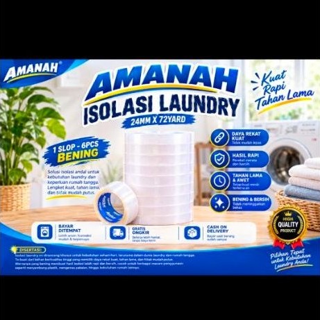 Isolasi Amanah 24mm Clear white-isolasi laudry-isolasi bening-lakban laundry