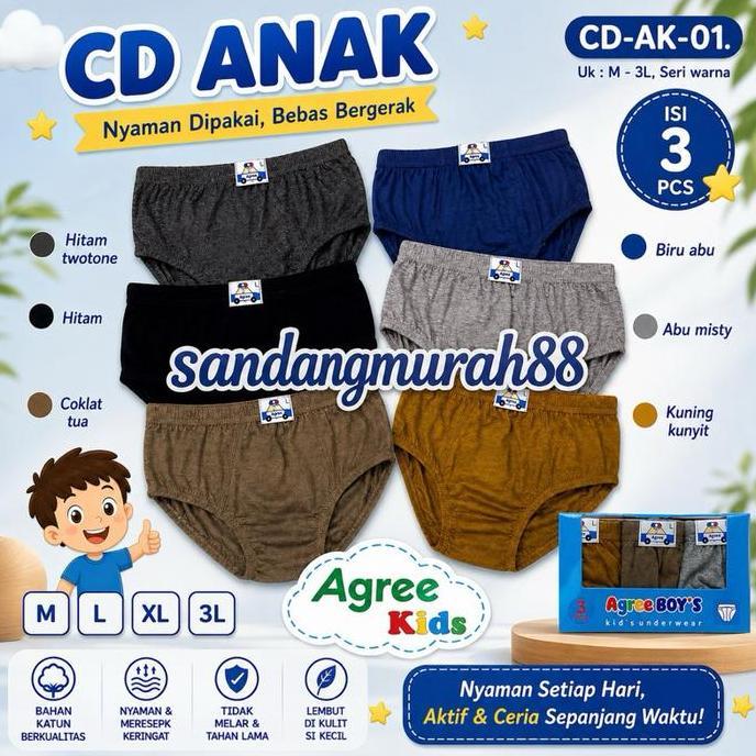 DI112 - [ 3PCS ] CD Anak Cowok AK01 | Celana Dalam Anak Cowok Tanggung | Kids AK-01