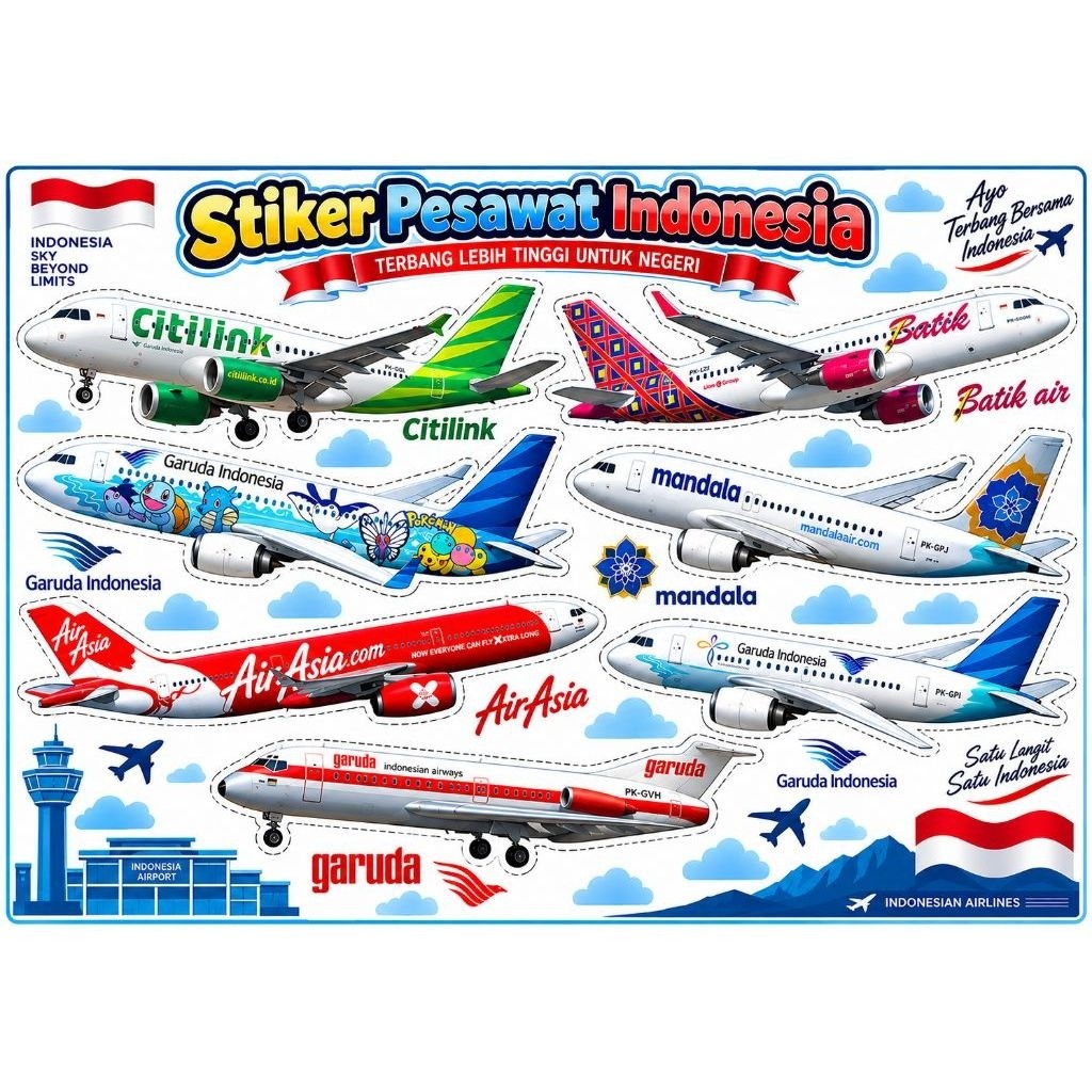 (BELI 1 GRATIS 1) Stiker Pesawat Indonesia Citilink Garuda Indonesia Batik Air Mandala AirAsia